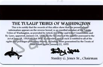 The Tulalip Tribes Tribal Identification Card - Back