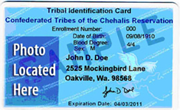 Confederated Tribes of the Chehalis Reservation Tribal Identification Card - Front