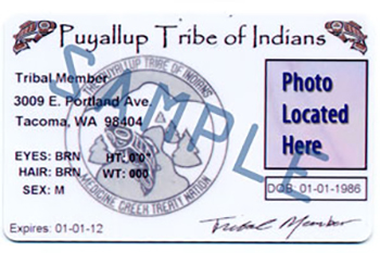 Puyallup Tribe of Indians Tribal Enrollment Card - Front