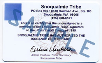 Snoqualmie Tribe Tribal Enrollment Card - Back
