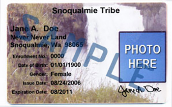 Snoqualmie Tribe Tribal Enrollment Card - Front