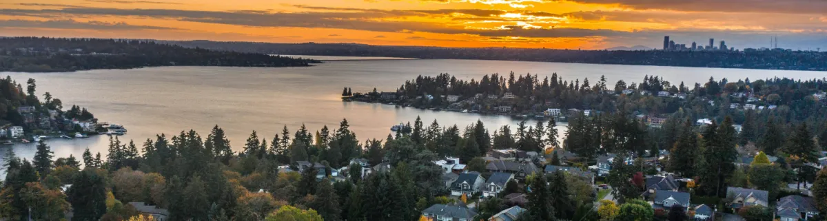 A bay at sunset