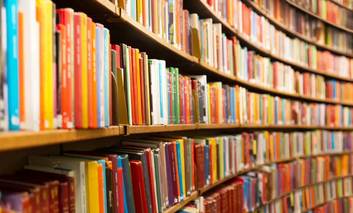 full image of shelves full of various books