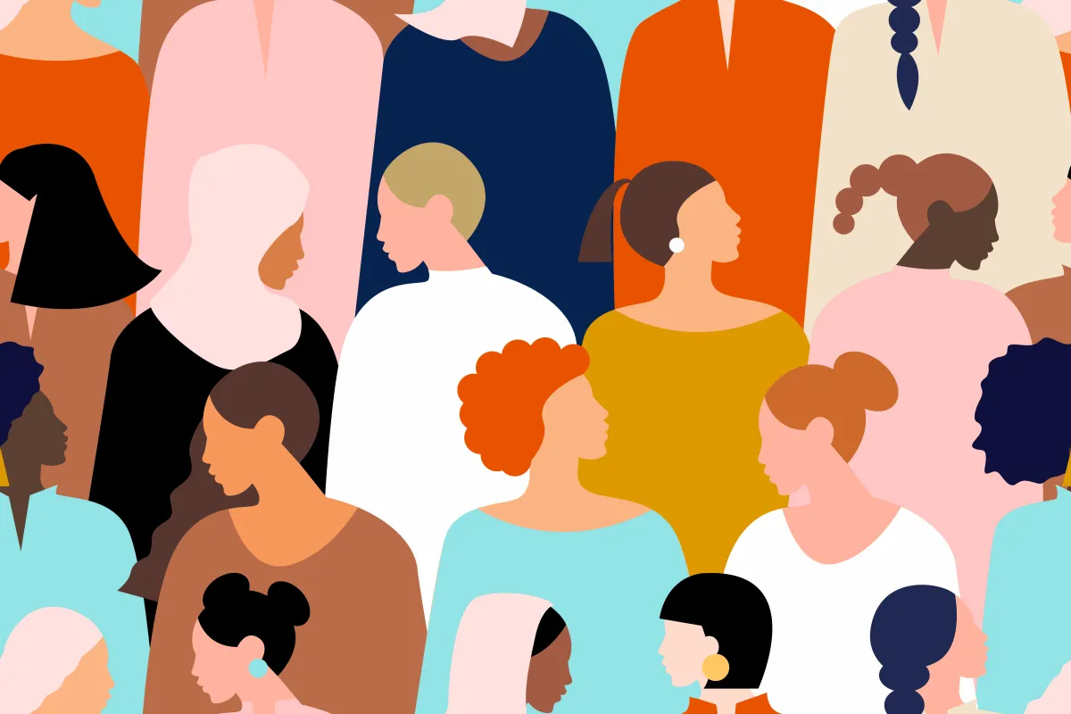 illustration of a variety of different women in bright clothing