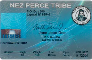 Nez Perce tribal ID card front