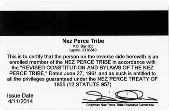 Nez Perce tribal ID card back